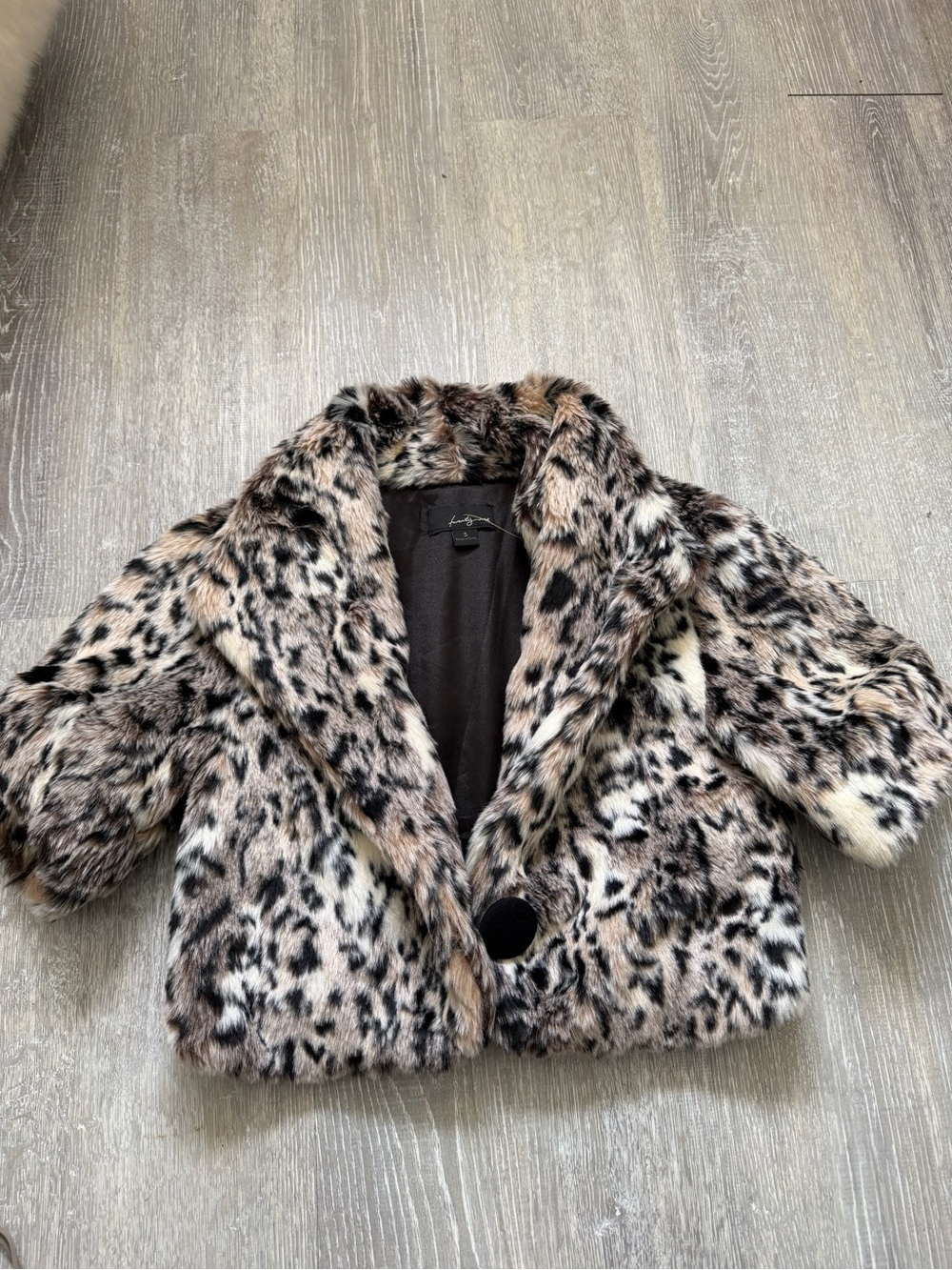 Faux Fur Leopard Print Cropped Coat - Brown/Black